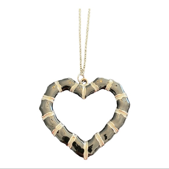 Jewelry - Vintage black & silver large heart charm necklace